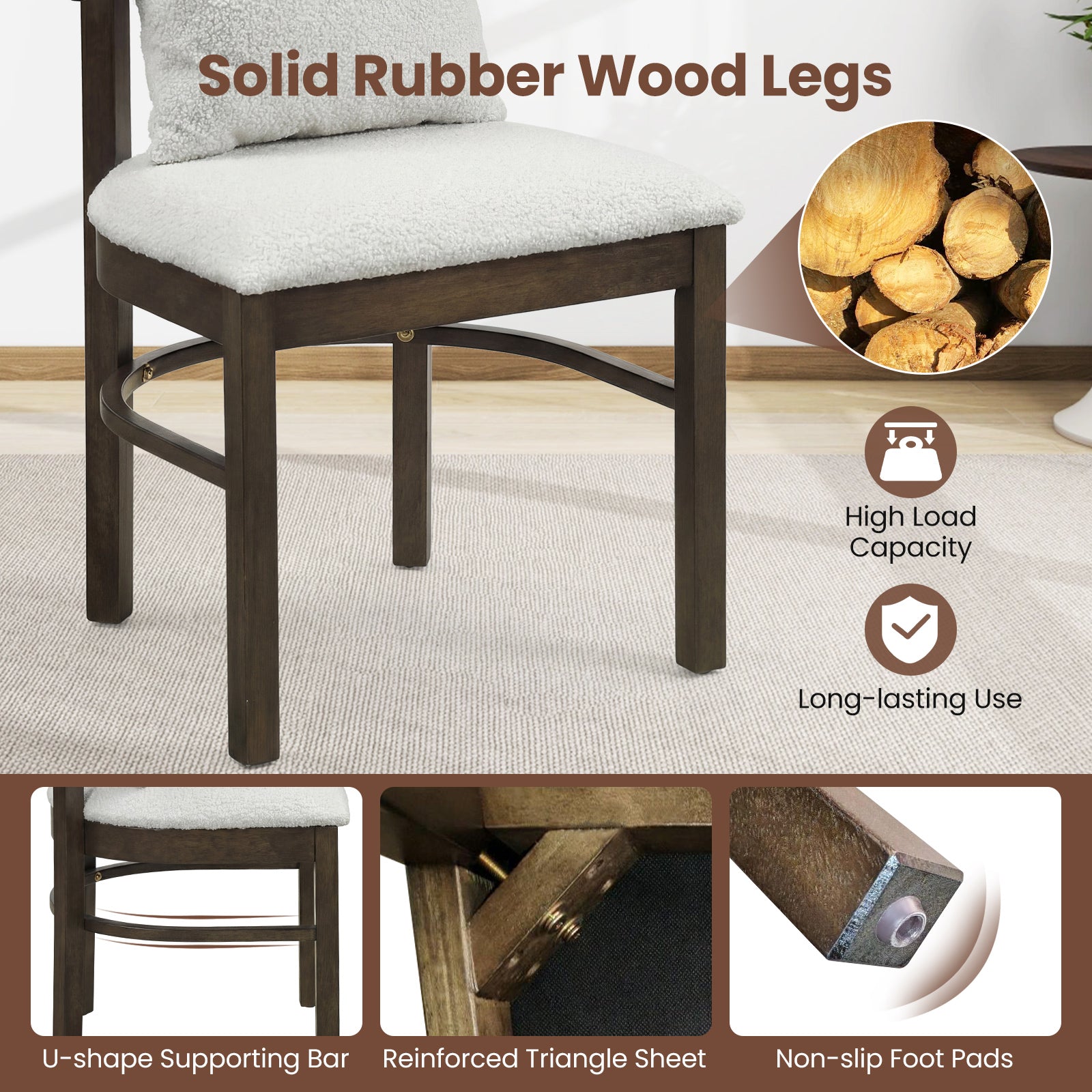 Fabric Upholstered Wood Dining Chairs Set of 4 with Removable Pillow-Gray