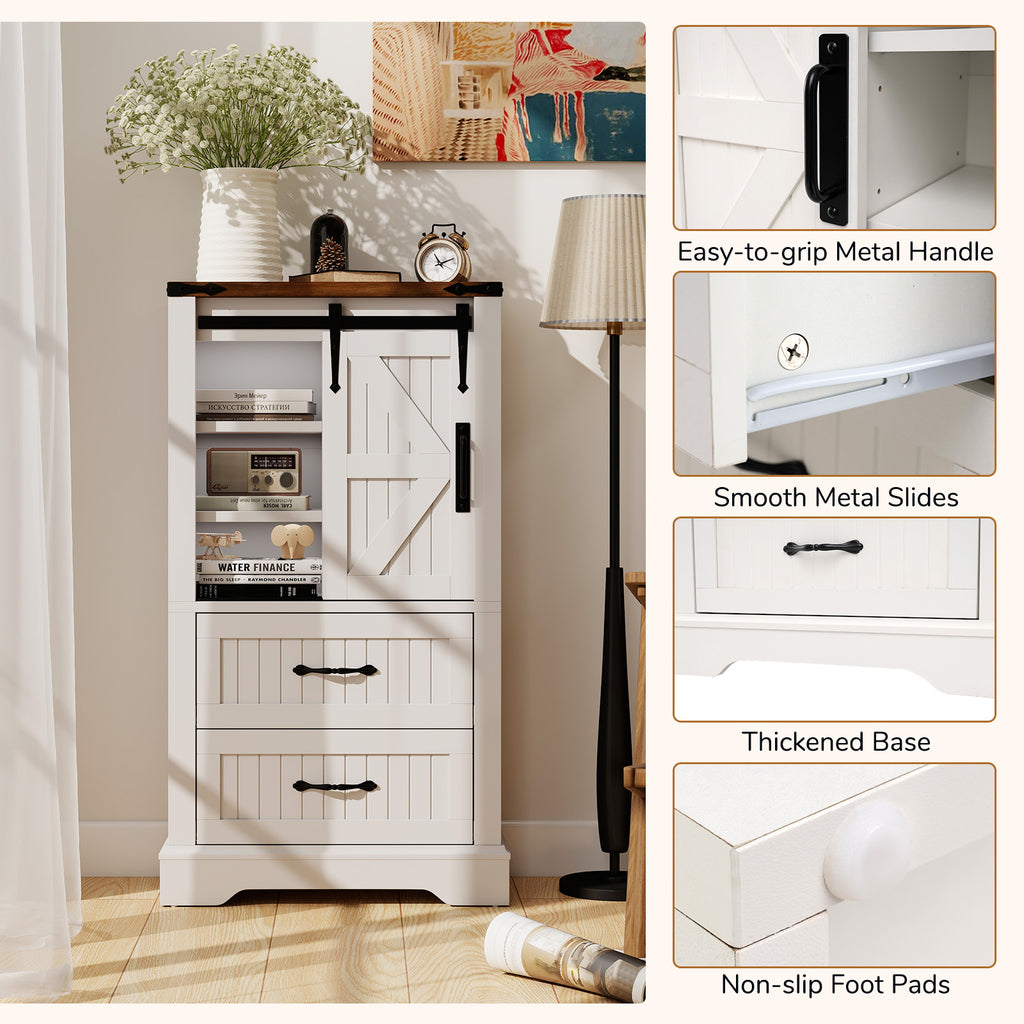 Farmhouse Bathroom Floor Cabinet Freestanding Wooden Storage Organizer-White
