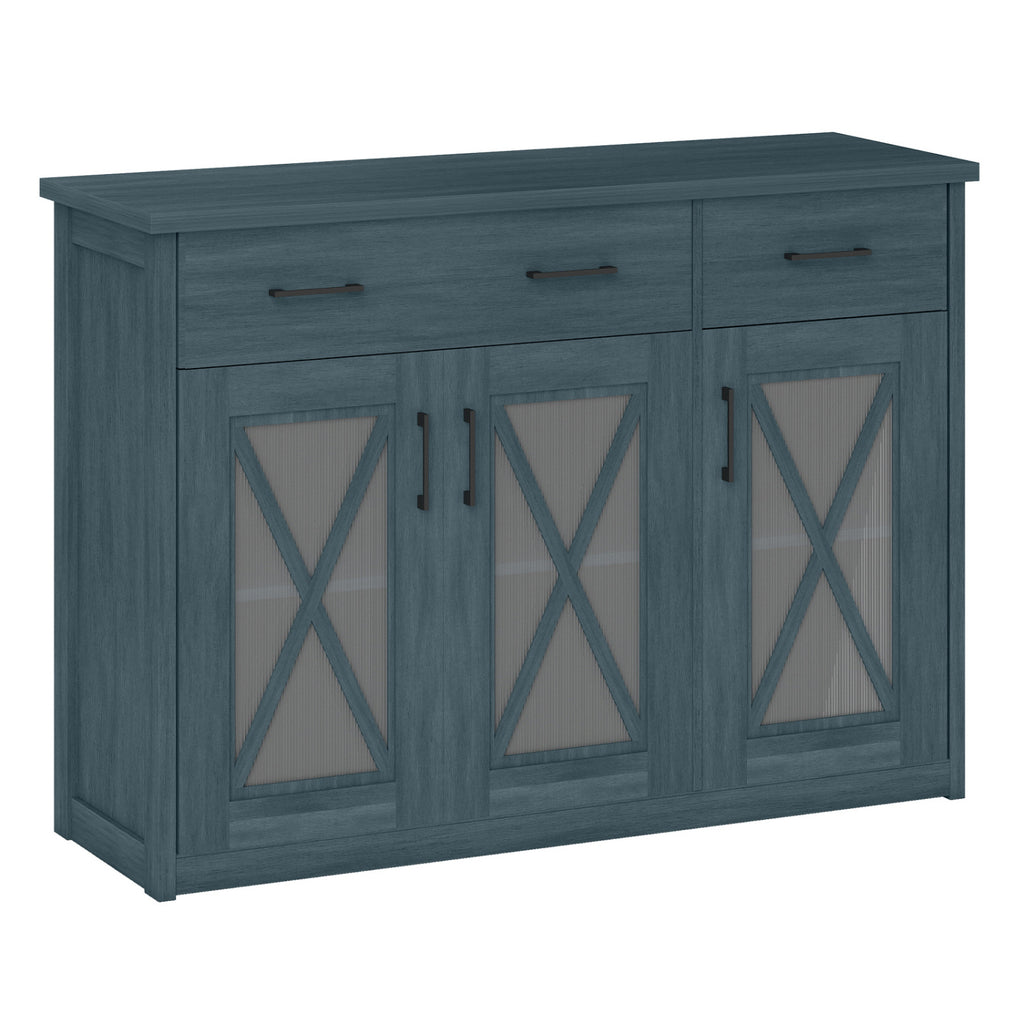 Farmhouse Buffet Sideboard 3-Door Kitchen Storage Cabinet with 2 Drawers-Turquoise