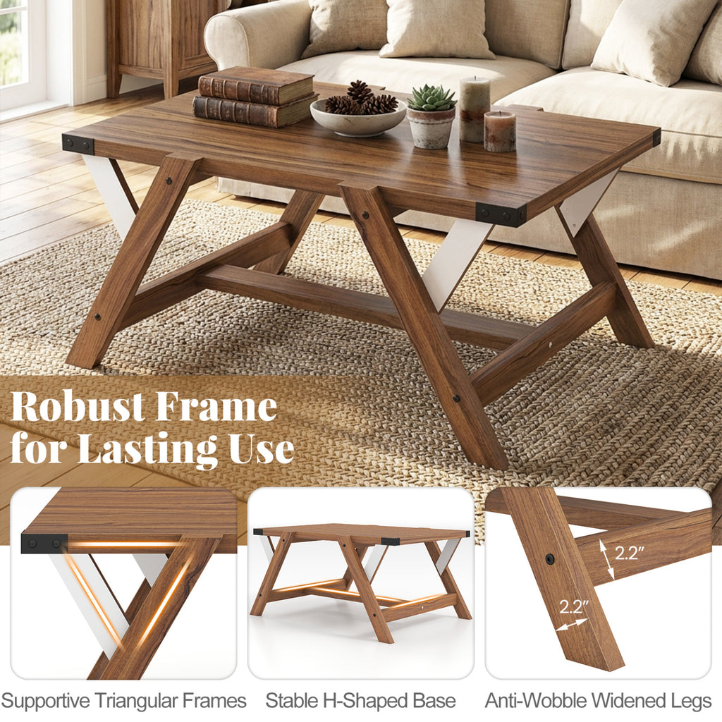 Farmhouse Center Table with Decorative Nailhead Accents for Living Room-Walnut