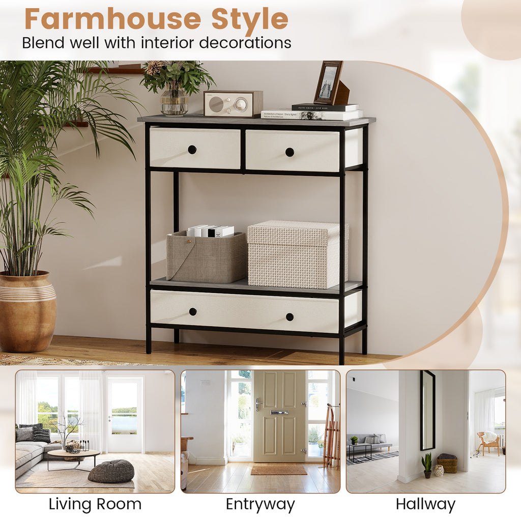 Console de ferme avec étagère ouverte de rangement pour couloir - Grise