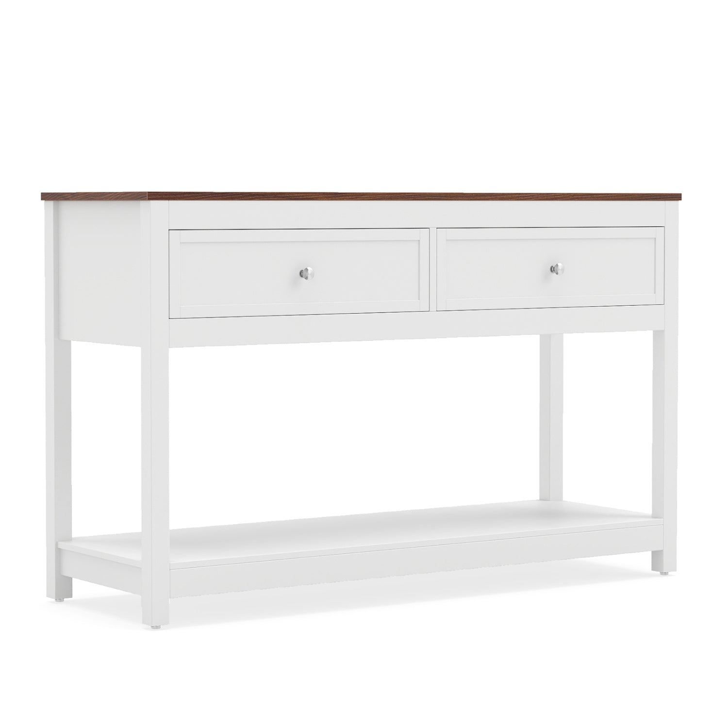 Farmhouse Console Table with 2 Drawers & Open Storage Shelf-White