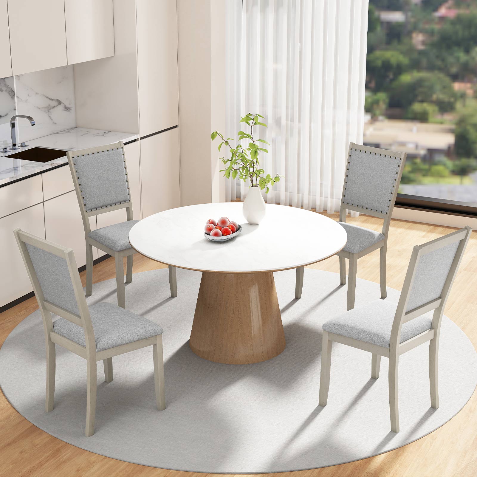 Farmhouse Dining Chair Set of 2 Fabric Upholstered Kitchen Chairs-Grey