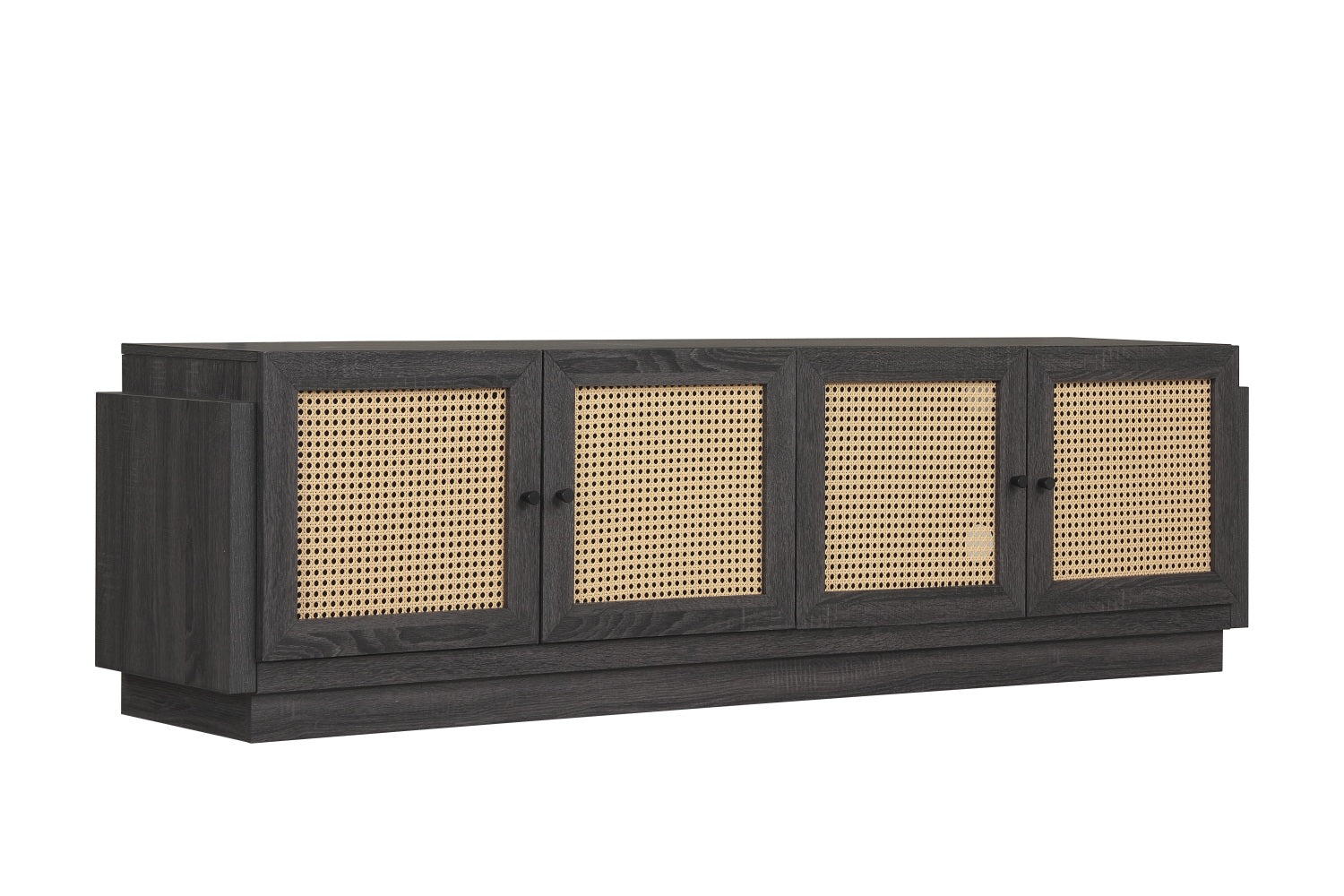 Farmhouse TV Stand for TVs up to 75 Inches with 2 Cabinets-Black
