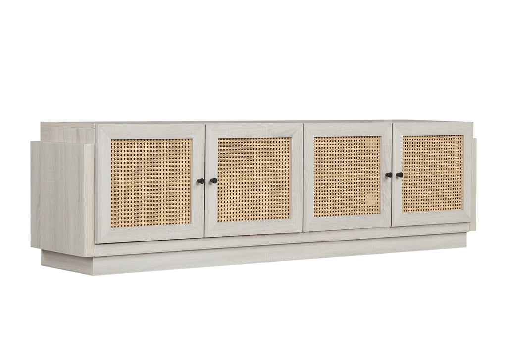 Farmhouse TV Stand for TVs up to 75 Inches with 2 Cabinets-White