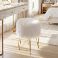 Faux Fur Vanity Stool Chair with Metal Legs for Bedroom and Living Room-White