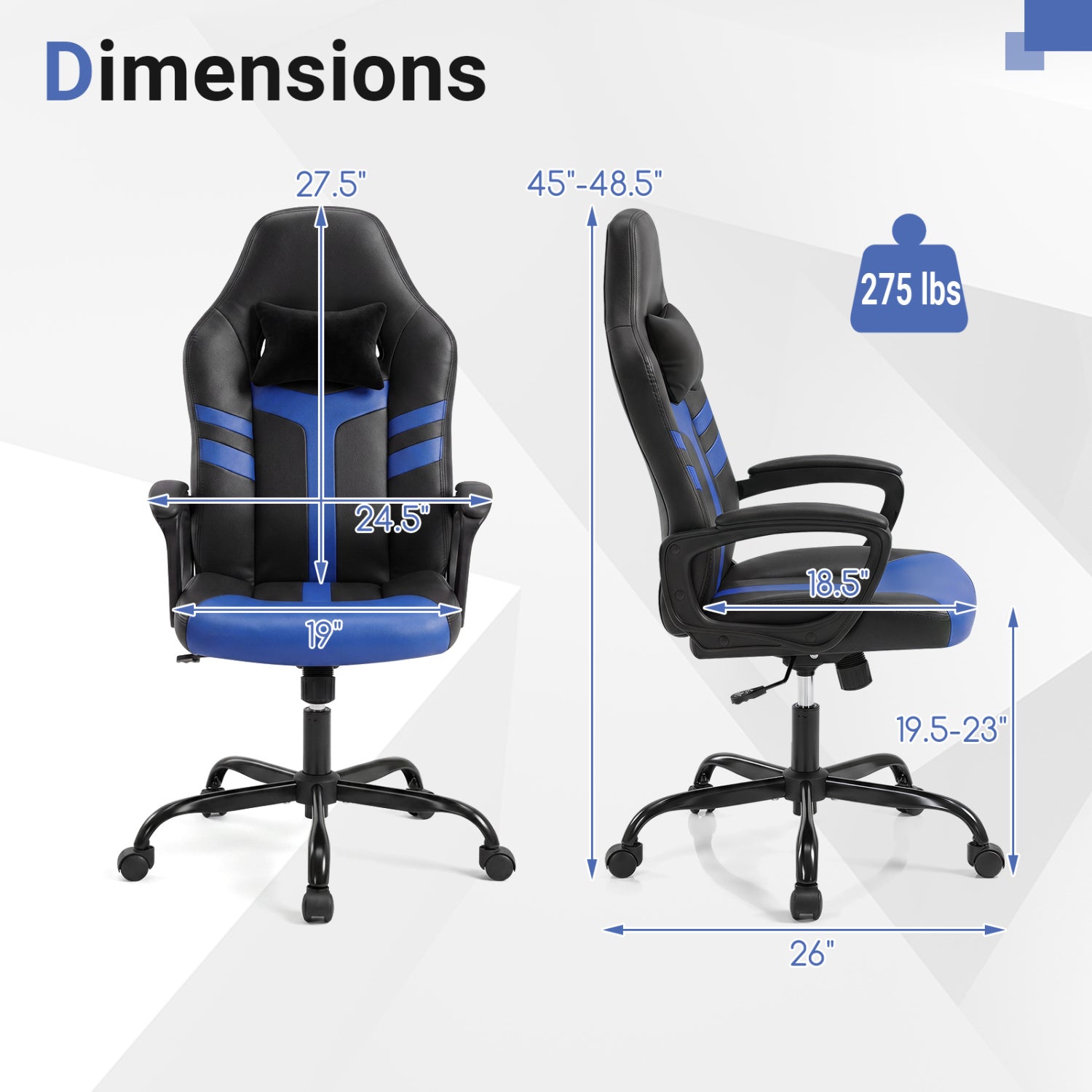 Faux Leather Upholstered Office Chair with Removable Head Pillow and Rocking Function-Blue