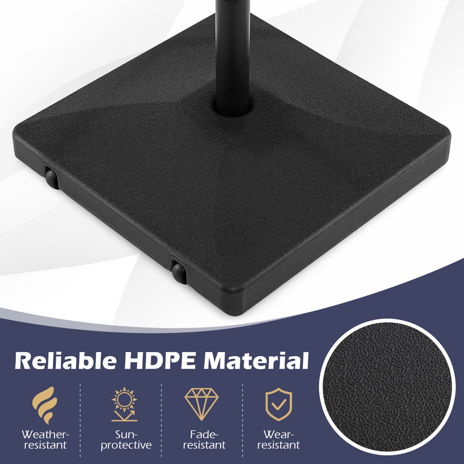 Pied de parasol remplissable 90 lb robuste avec 2 roues – Noir