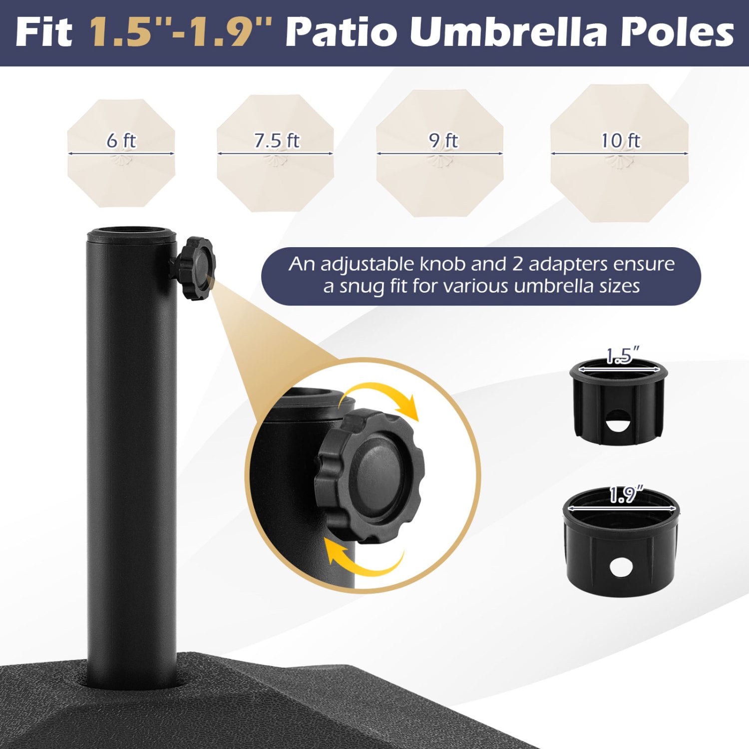 Pied de parasol remplissable 90 lb robuste avec 2 roues – Noir