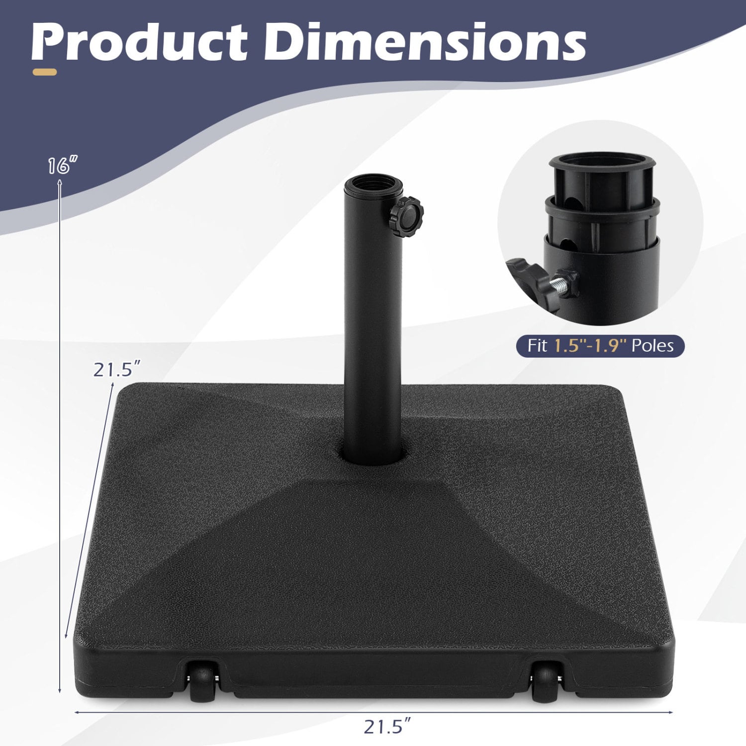Pied de parasol remplissable 90 lb robuste avec 2 roues – Noir