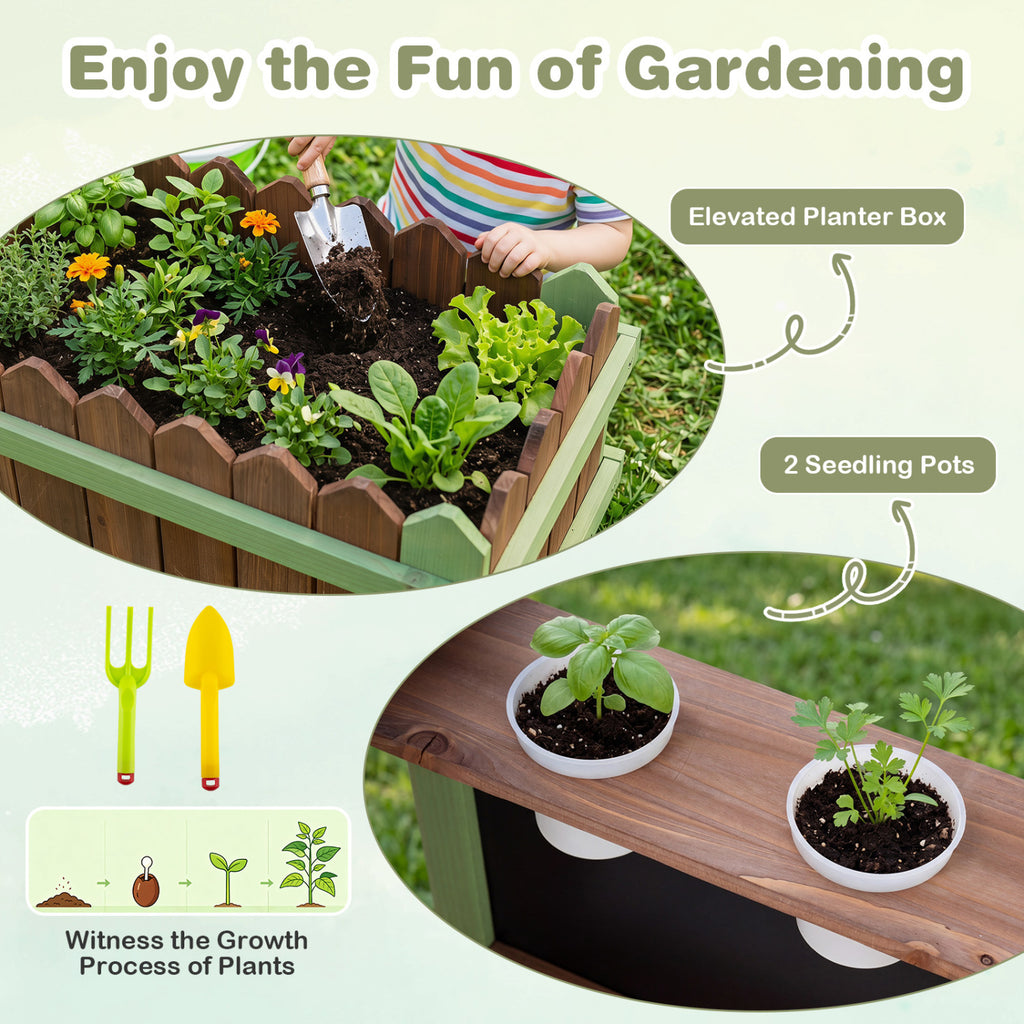 Fir Wood Mud Farm Playset with Planter Box Lockable Yard and Faucet for 3+ Kids