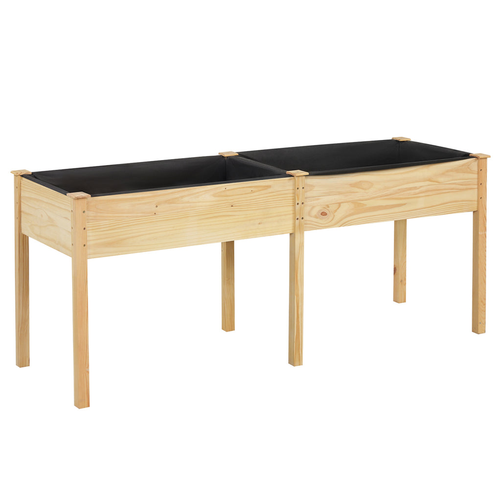 Fir Wood Outdoor Raised Garden Bed with Divider Panel and Drainage Holes-Natural