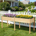 Fir Wood Outdoor Raised Garden Bed with Divider Panel and Drainage Holes-Natural