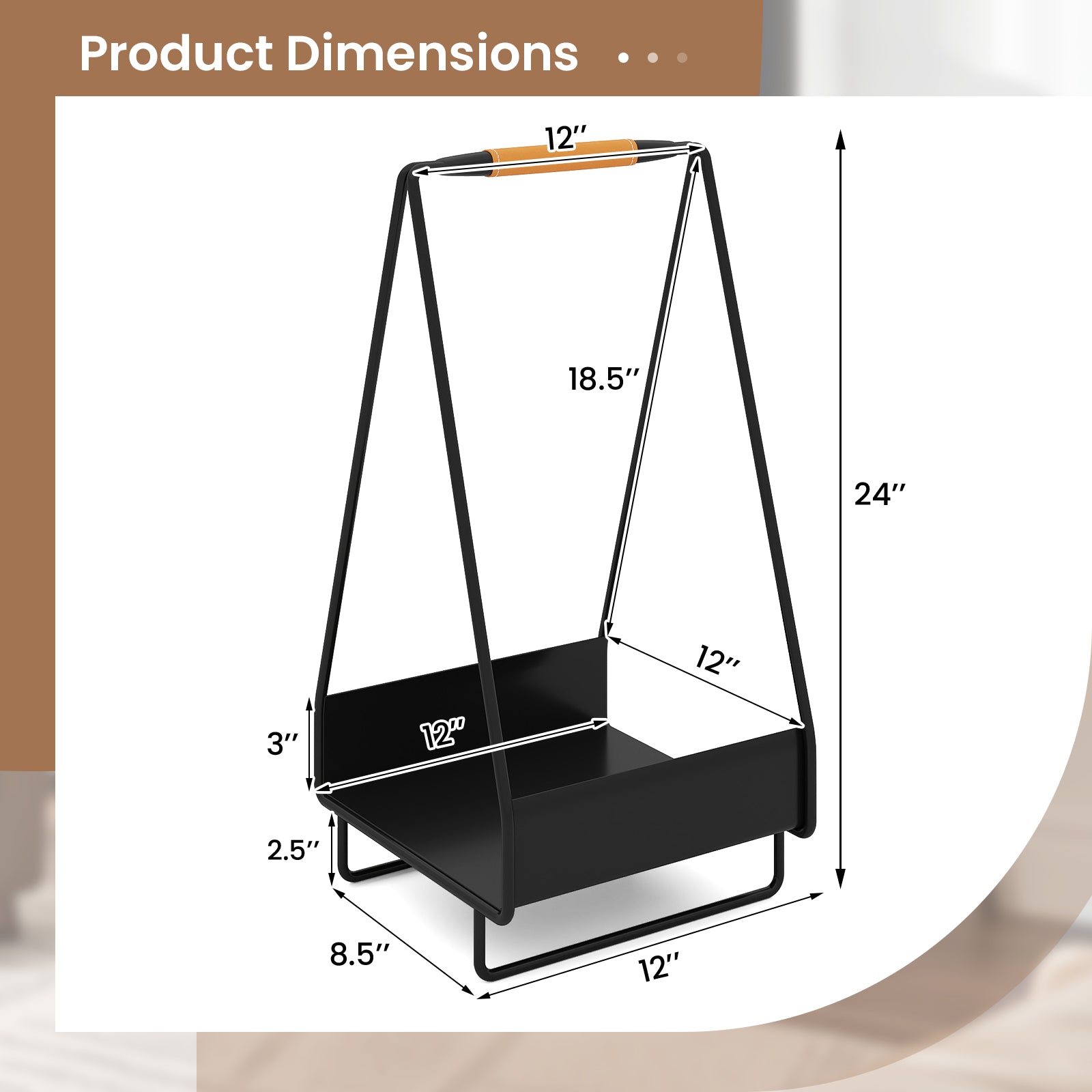 Firewood Storage Rack Heavy-duty Metal Log Holder with Handle and Square Rack