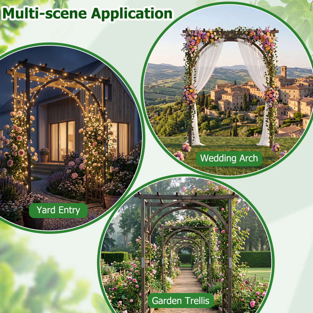 Flat Top Garden Arch Trellis 85" Tall Wood for Climbing Plants and Wedding-Brown