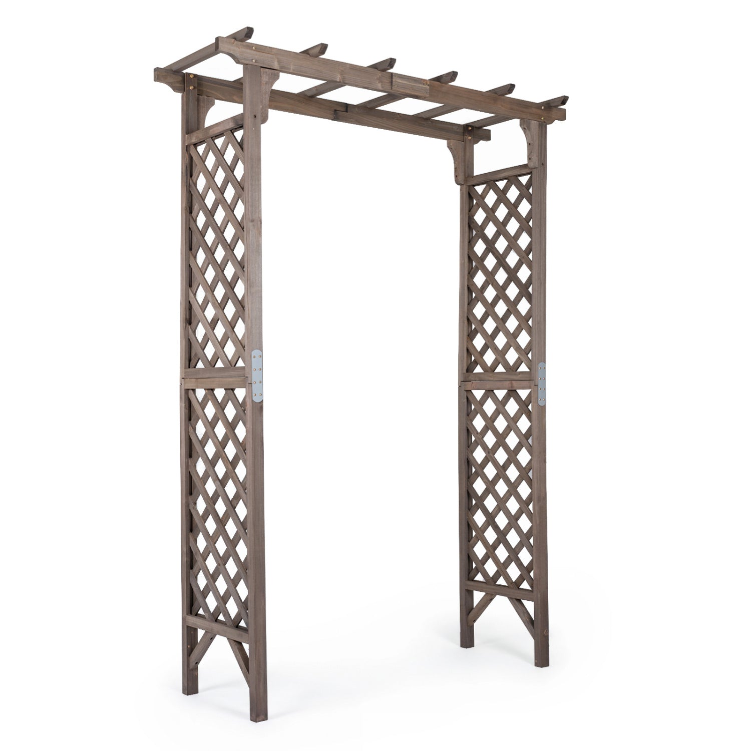 Flat Top Garden Arch with Gate 85" Tall Wood for Climbing Plants and Wedding-Brown