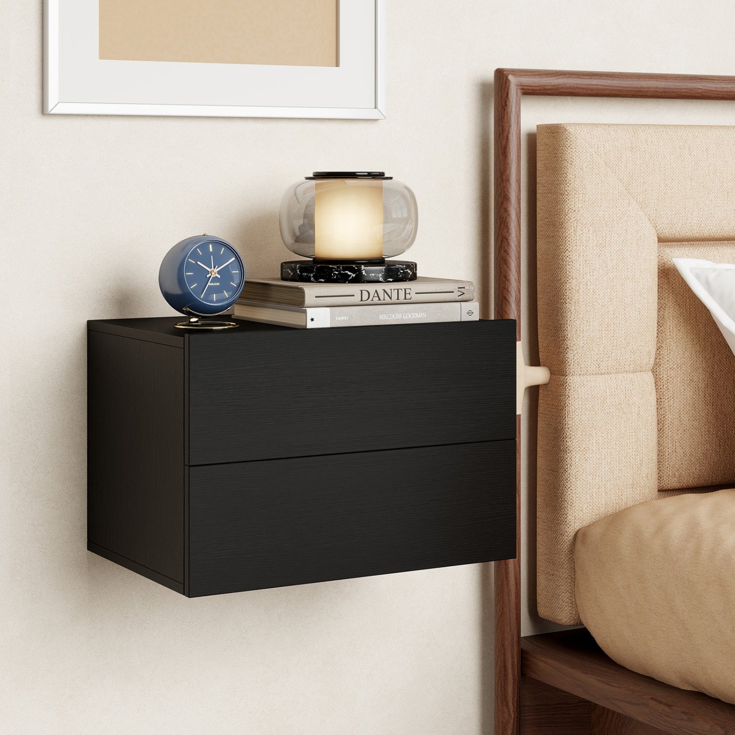 Floating Nightstand with 2 Storage Drawers Wall Mounted for Bedroom-Black