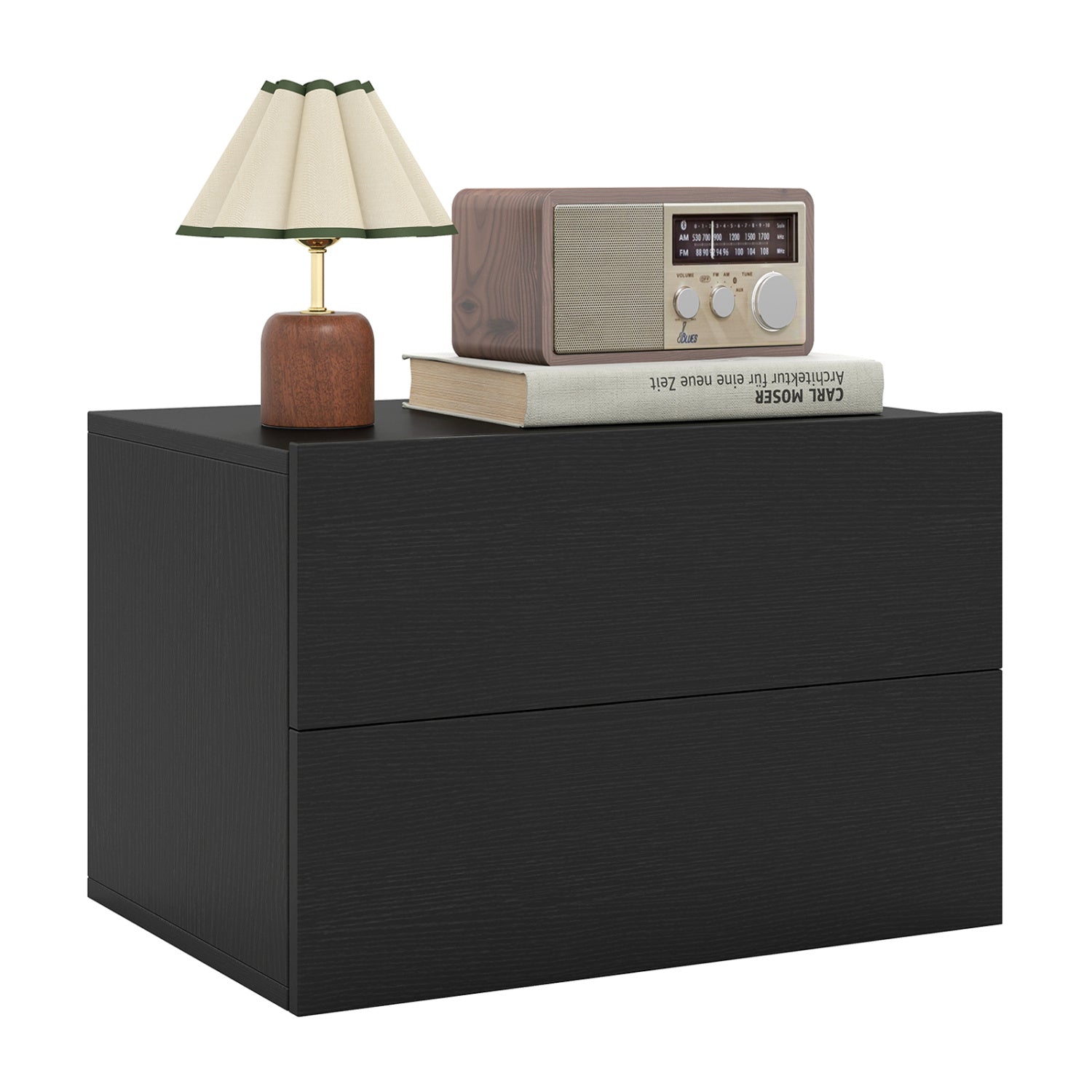 Floating Nightstand with 2 Storage Drawers Wall Mounted for Bedroom-Black