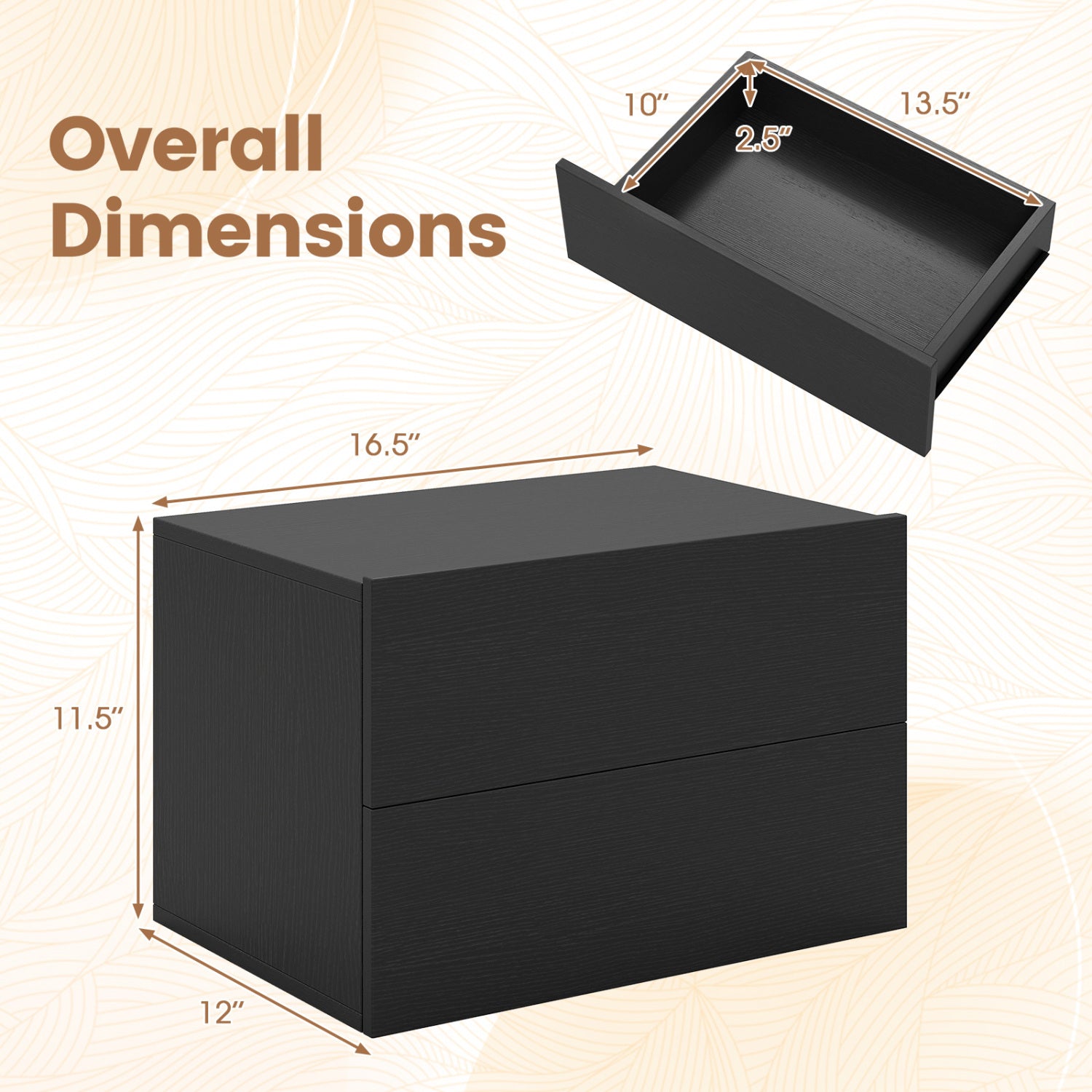 Floating Nightstand with 2 Storage Drawers Wall Mounted for Bedroom-Black