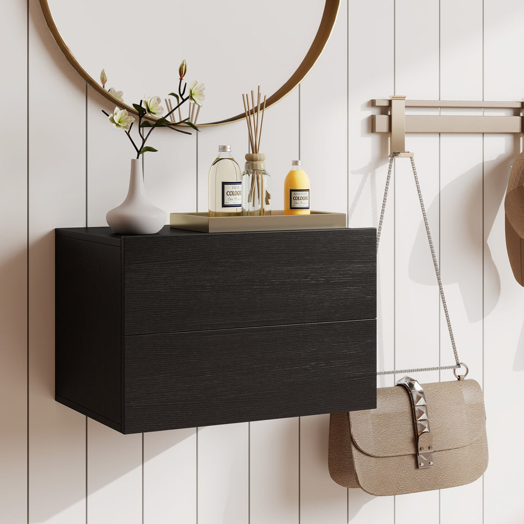 Floating Nightstand with 2 Storage Drawers Wall Mounted for Bedroom-Black