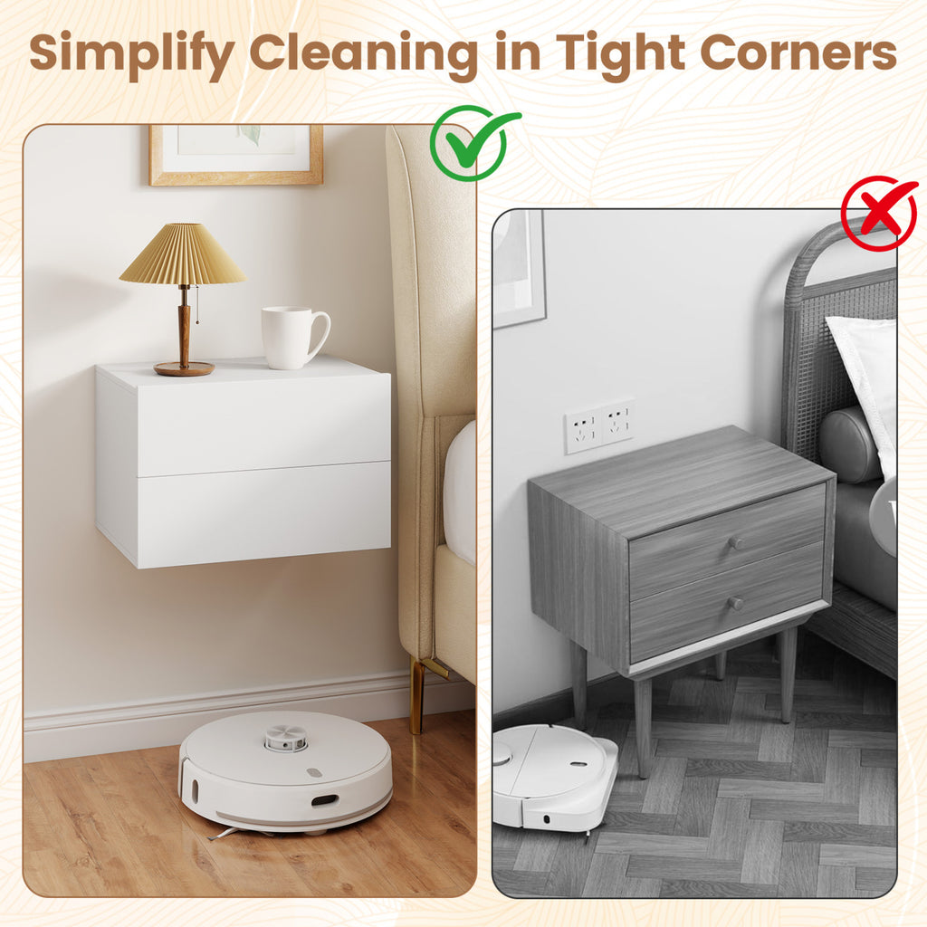 Floating Nightstand with 2 Storage Drawers Wall Mounted for Bedroom-White