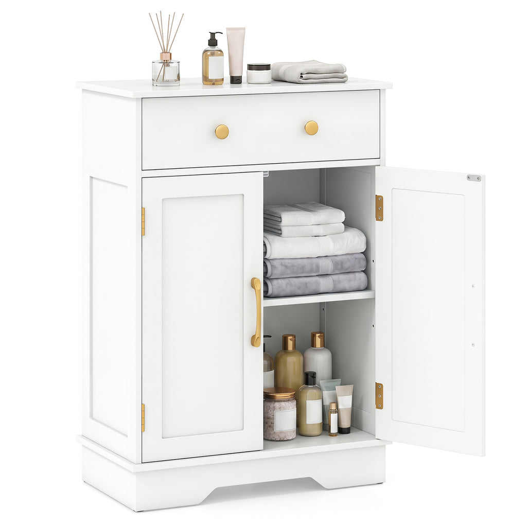 Floor Storage Cabinet with Doors Modern Buffet Sideboard with Drawer and Adjustable Shelf-White