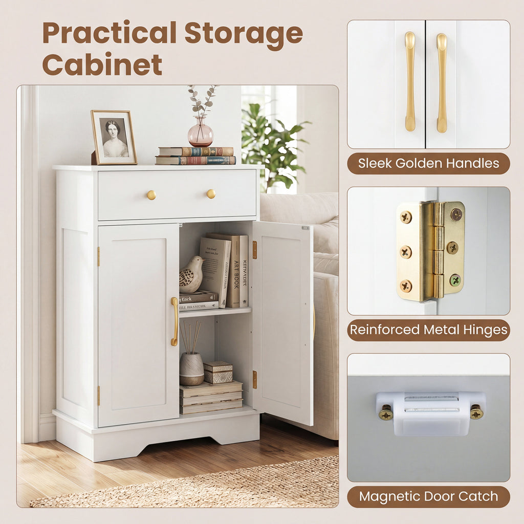 Floor Storage Cabinet with Doors Modern Buffet Sideboard with Drawer and Adjustable Shelf-White