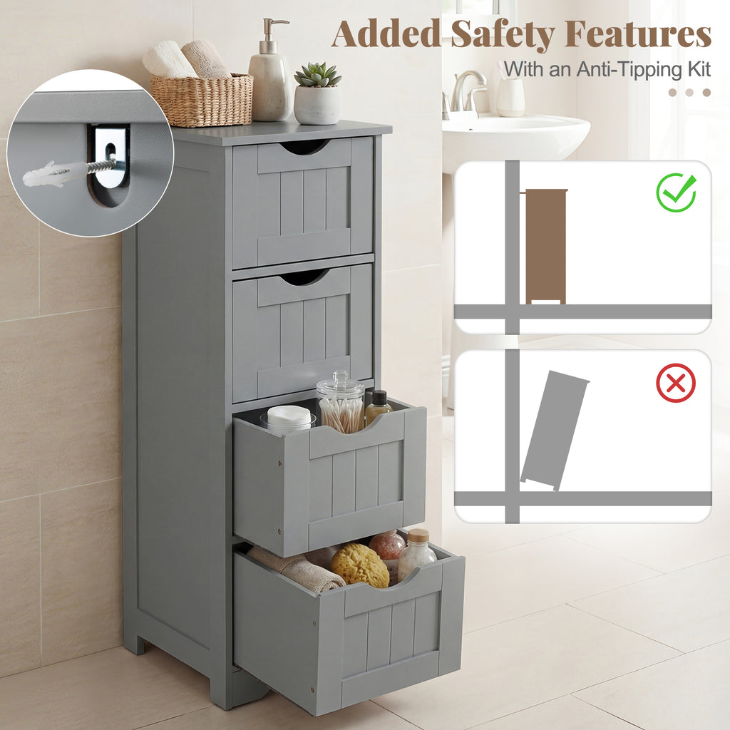 Floor Wooden Free Standing Storage Side Organizer for Bathroom-Gray