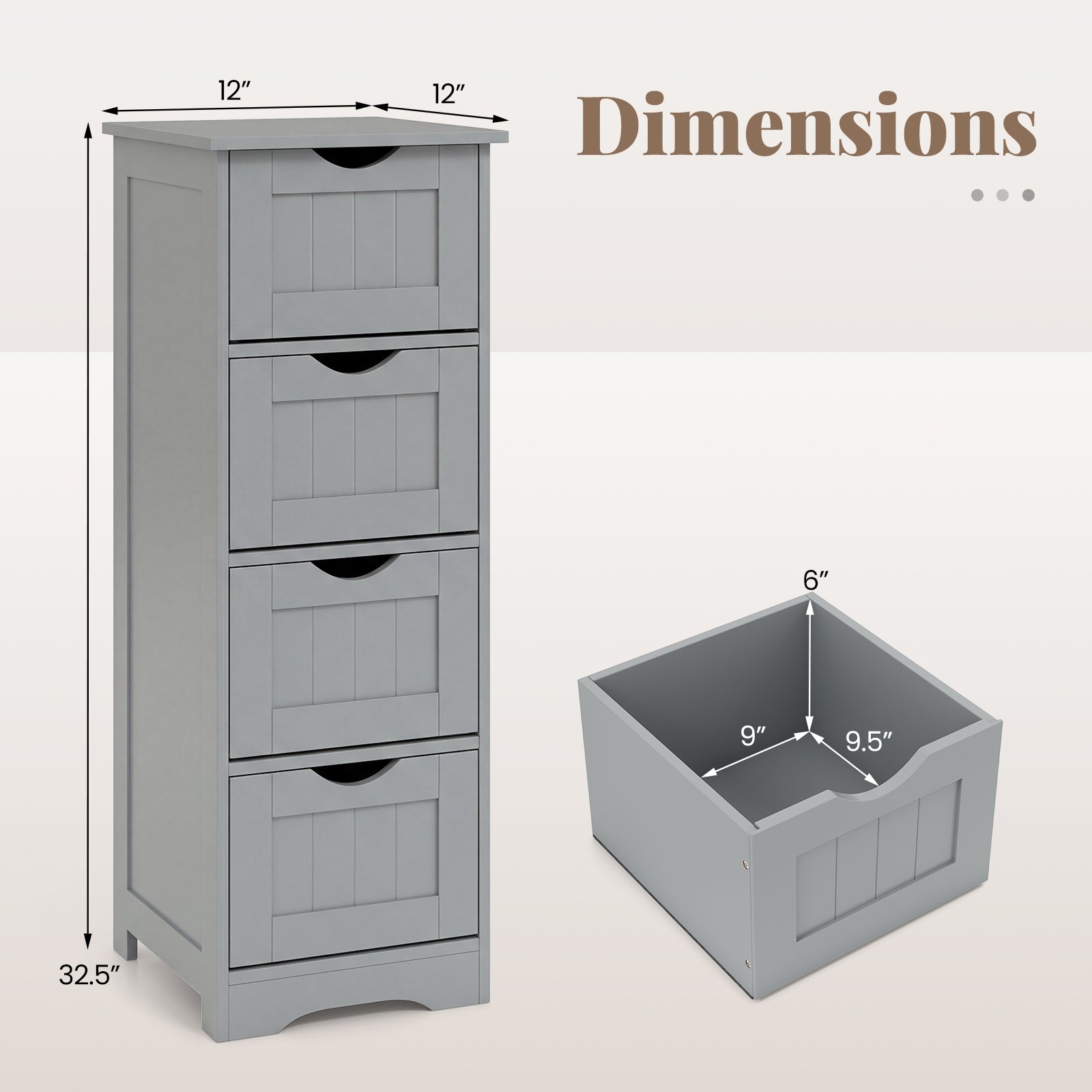 Floor Wooden Free Standing Storage Side Organizer for Bathroom-Gray