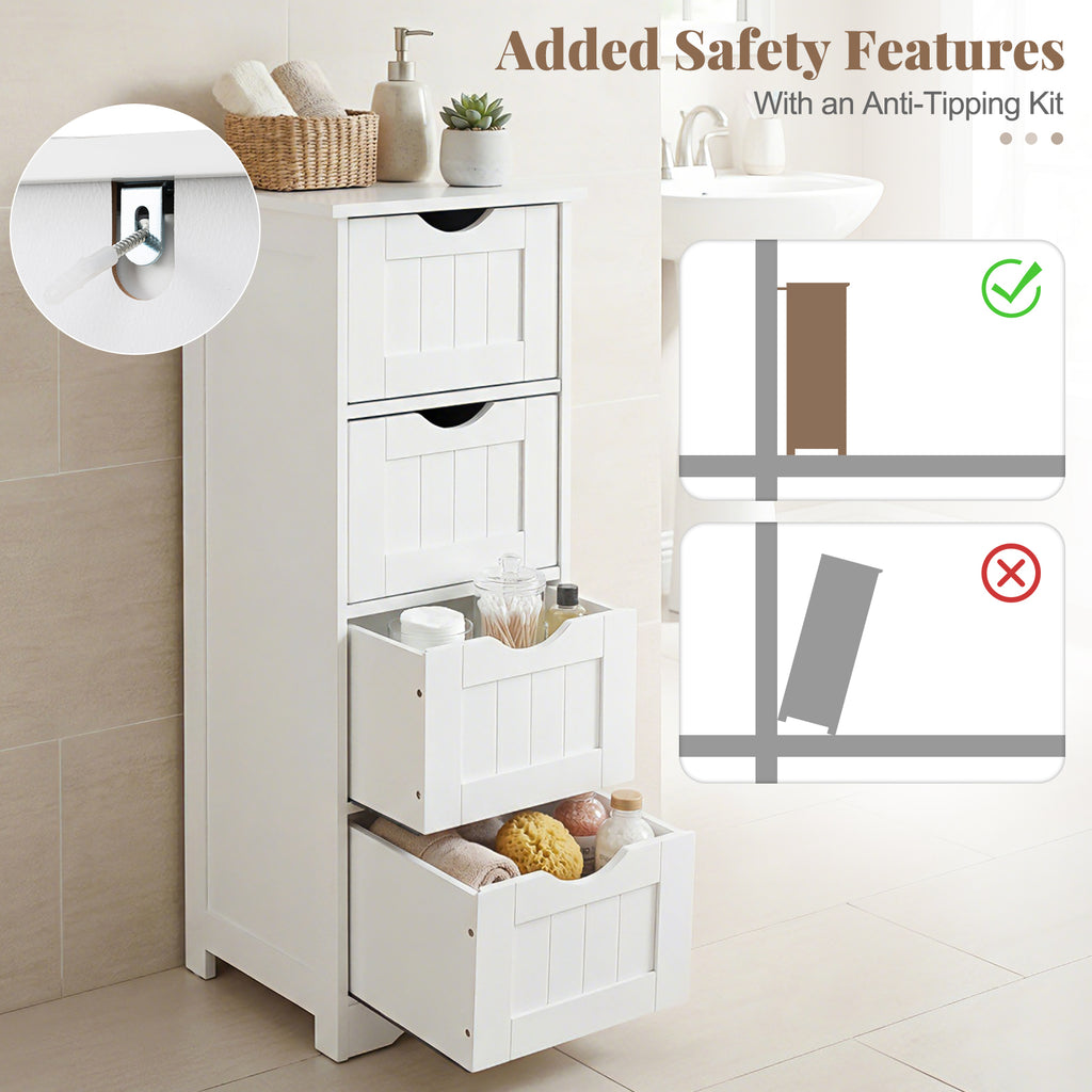 Floor Wooden Free Standing Storage Side Organizer for Bathroom-White