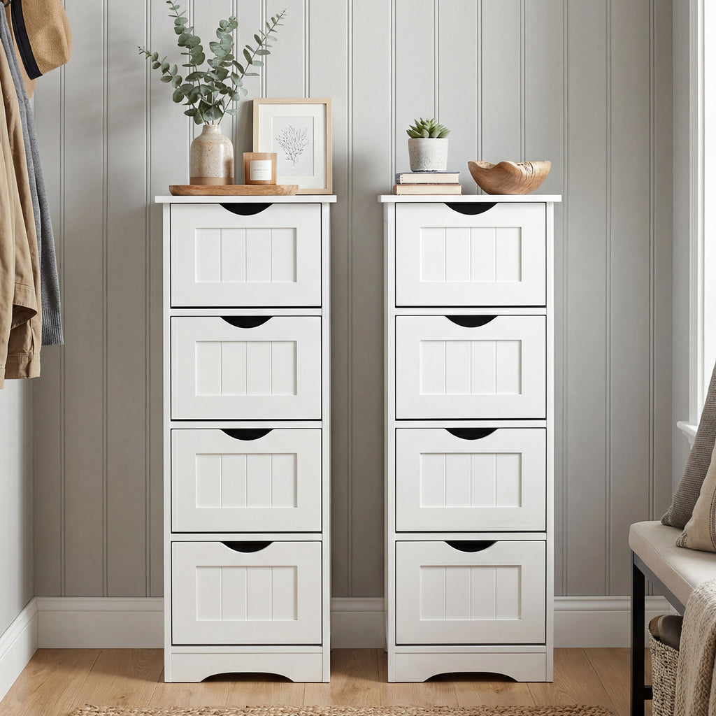 Floor Wooden Free Standing Storage Side Organizer for Bathroom-White