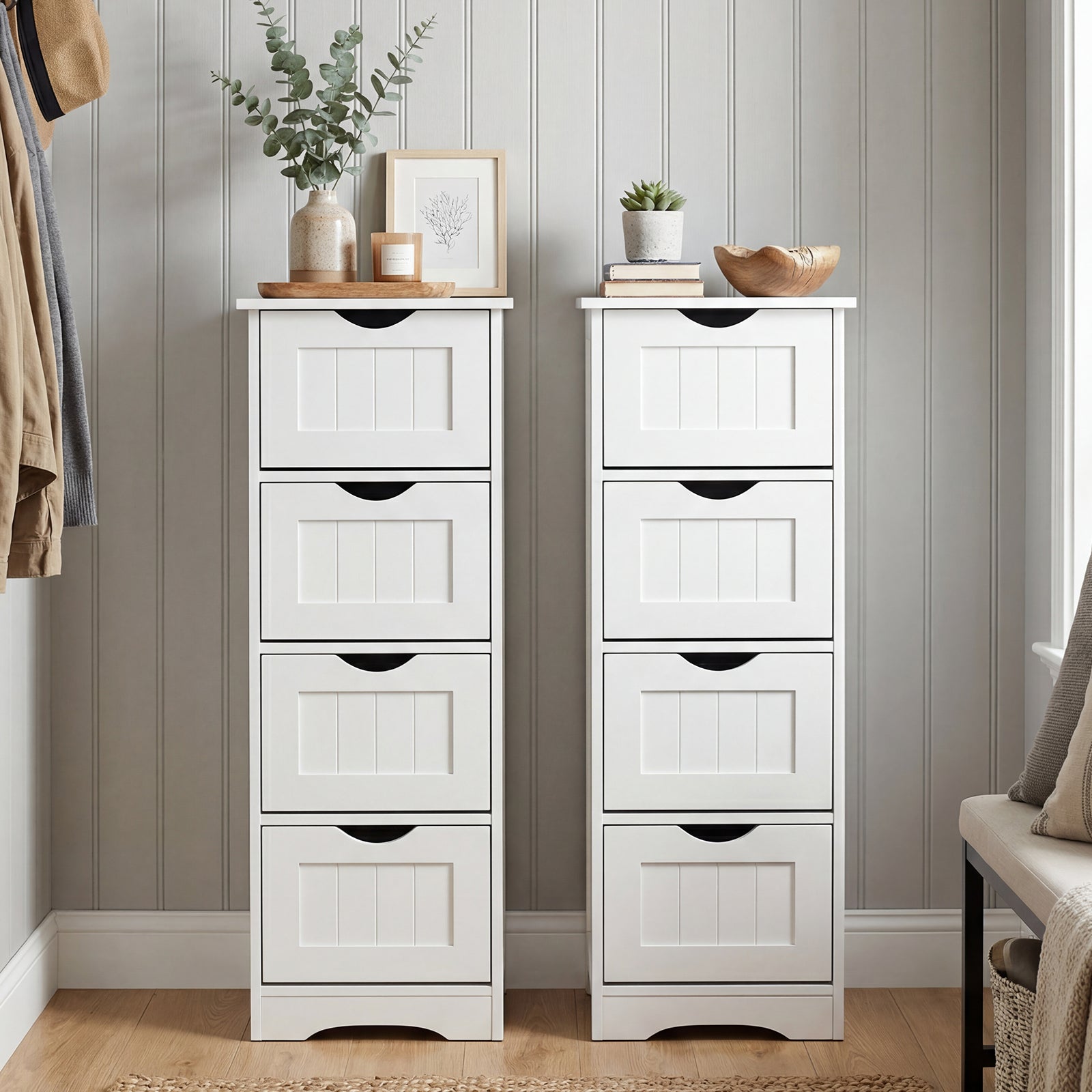 Floor Wooden Free Standing Storage Side Organizer for Bathroom-White
