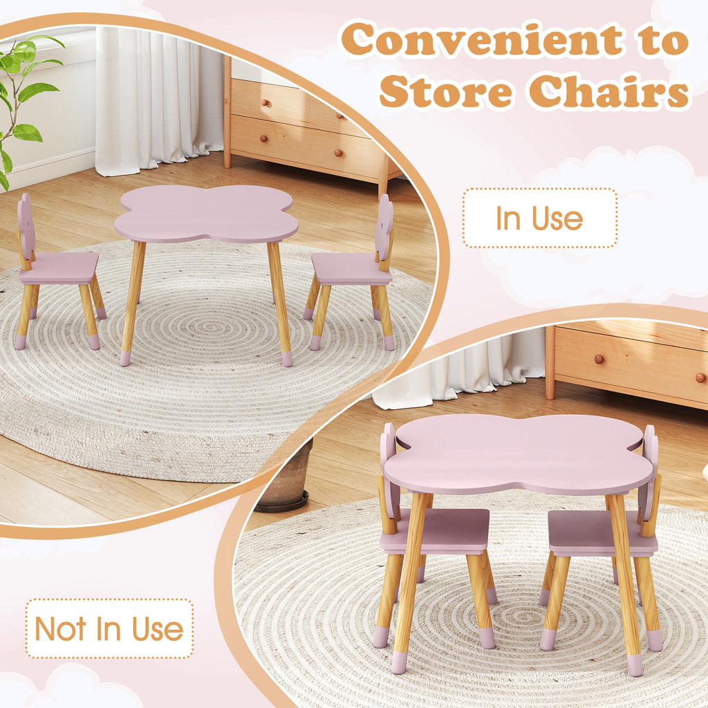Flower-shaped Kids Table Set with Solid Pine Wood Legs-Pink