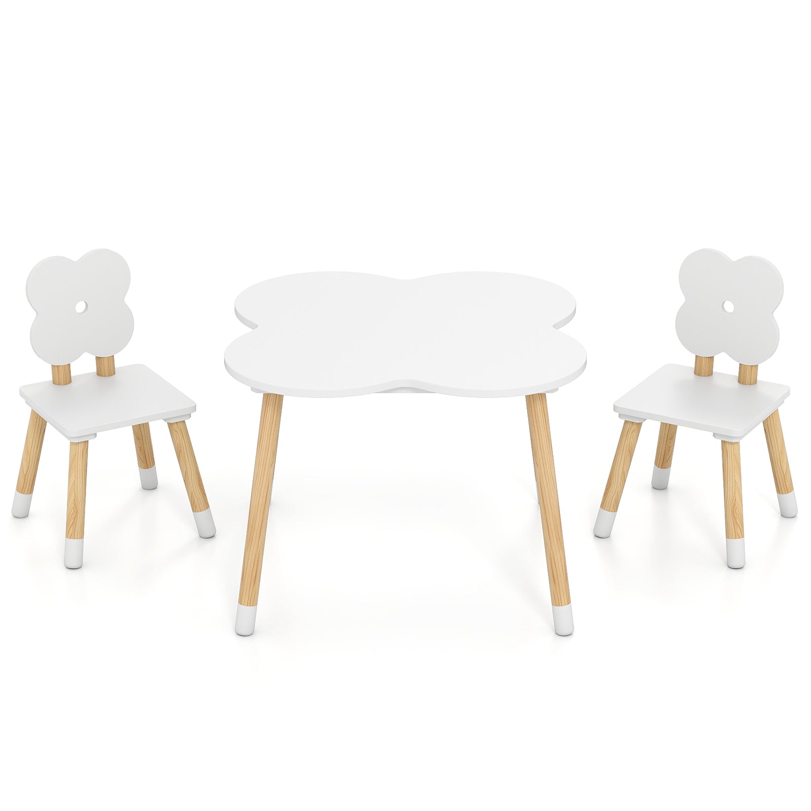 Flower-shaped Kids Table Set with Solid Pine Wood Legs-White