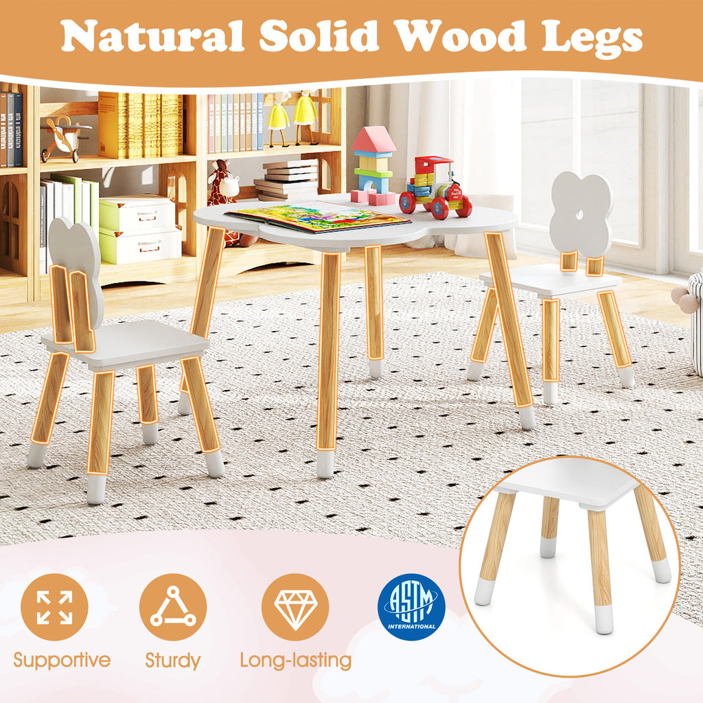 Flower-shaped Kids Table Set with Solid Pine Wood Legs-White