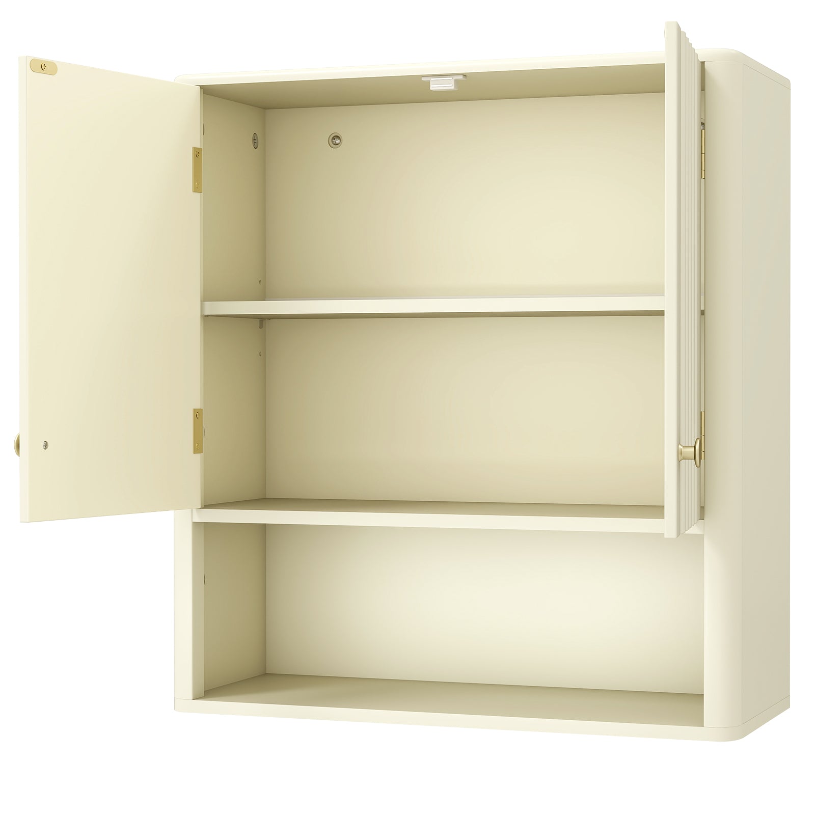 Fluted Bathroom Wall Cabinet with Open Shelf-Beige