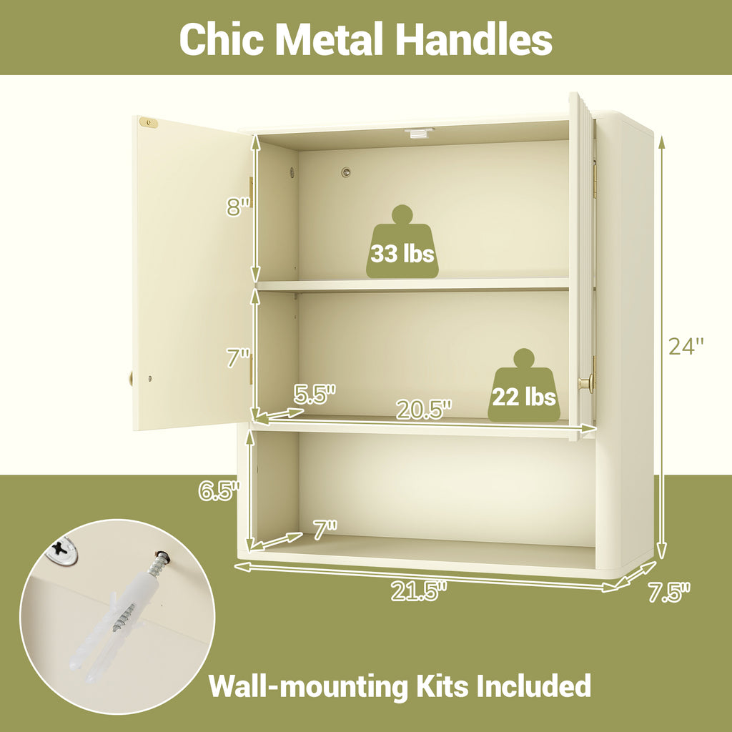 Fluted Bathroom Wall Cabinet with Open Shelf-Beige