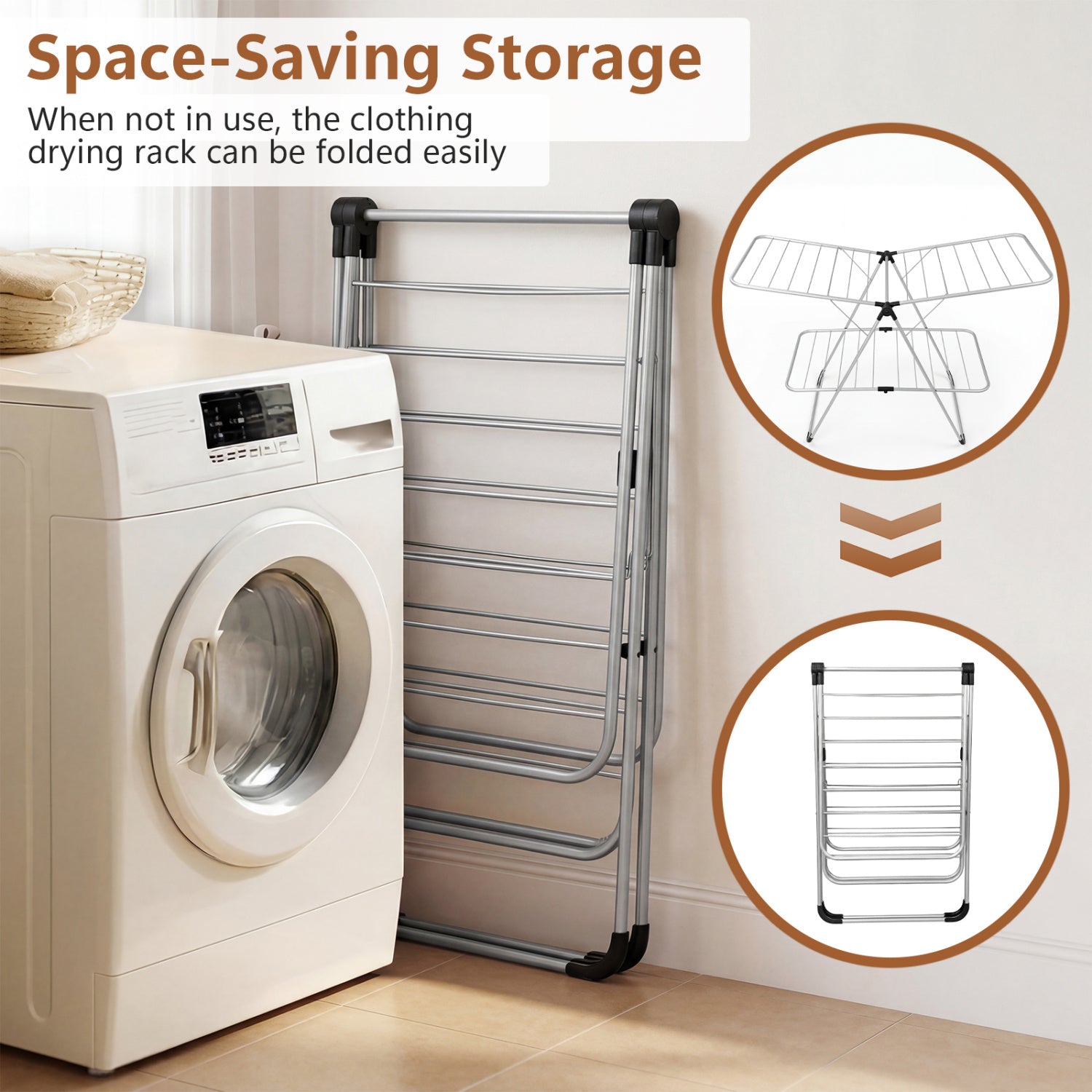 Foldable 2-Tier Clothes Drying Rack Heavy-Duty Aluminum Stainless Steel Laundry Airer