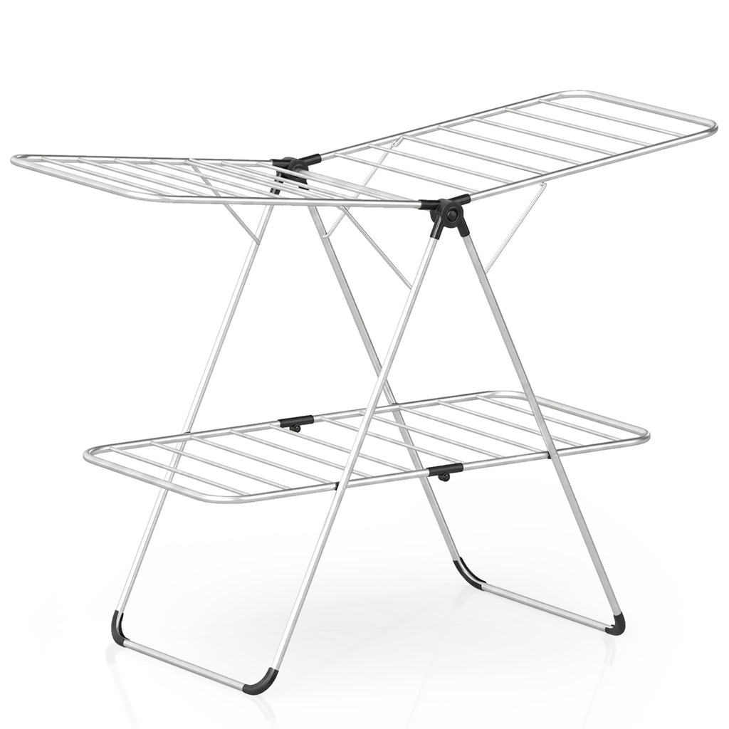 Foldable 2-Tier Clothes Drying Rack Heavy-Duty Aluminum Stainless Steel Laundry Airer