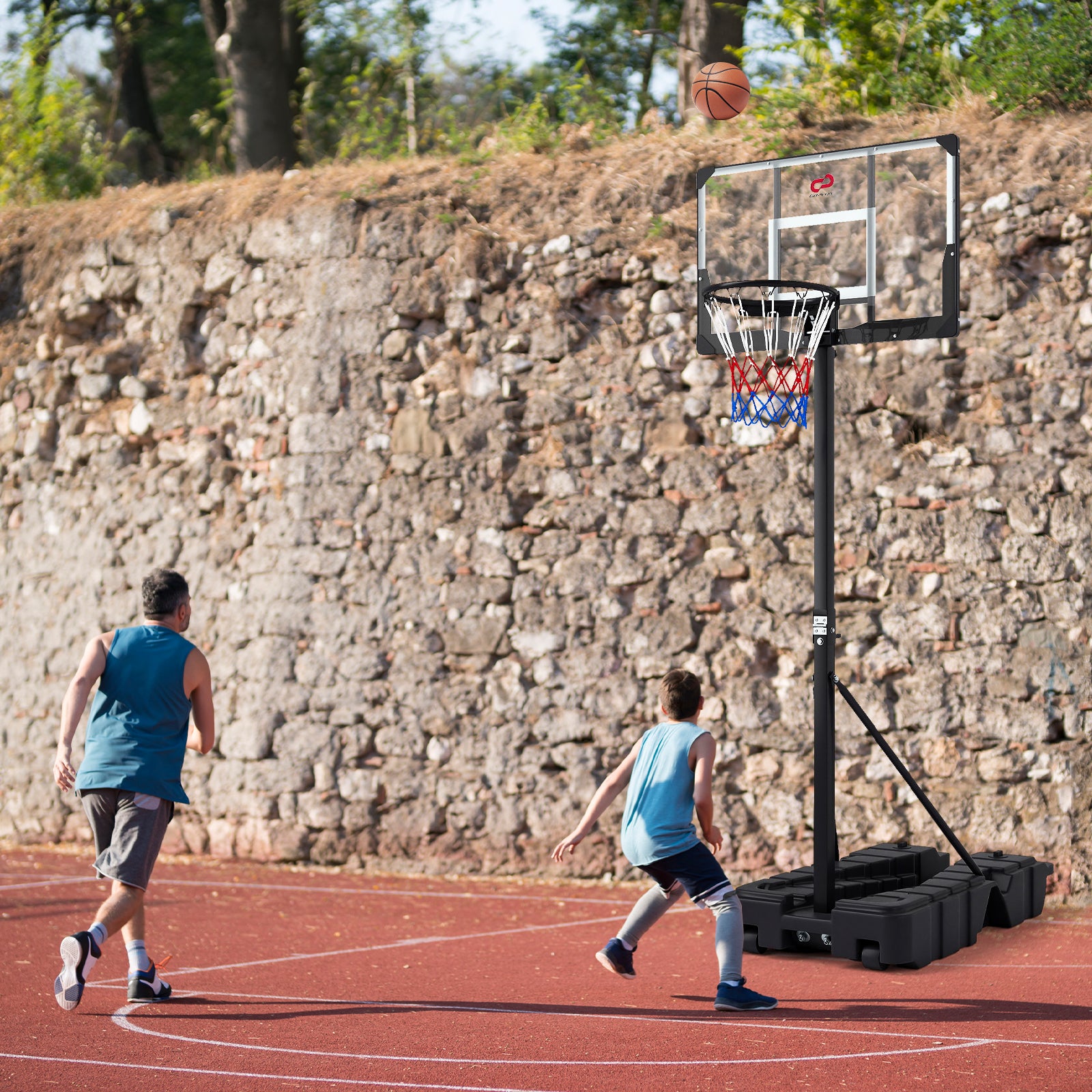 Foldable Basketball Hoop 7.54-10 ft Stepless Adjustable with PC Backboard