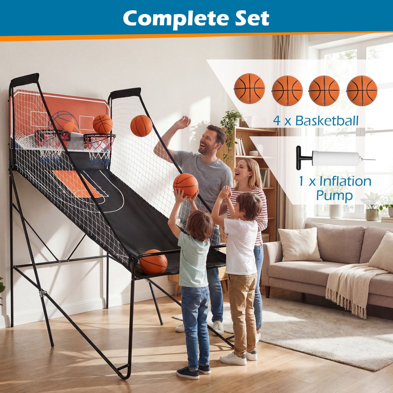 Foldable Basketball Arcade Game Kids Basketball Hoop Machine with 8 Exciting Playing Modes