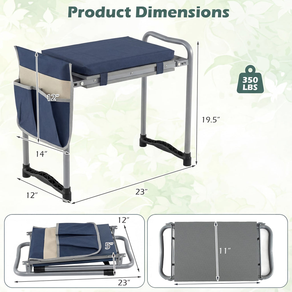 Genouillère et siège de jardin pliable pour jardiniers seniors – Bleu marine