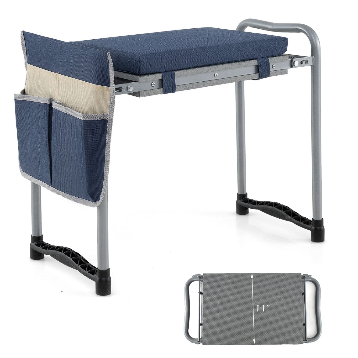 Genouillère et siège de jardin pliable pour jardiniers seniors – Bleu marine