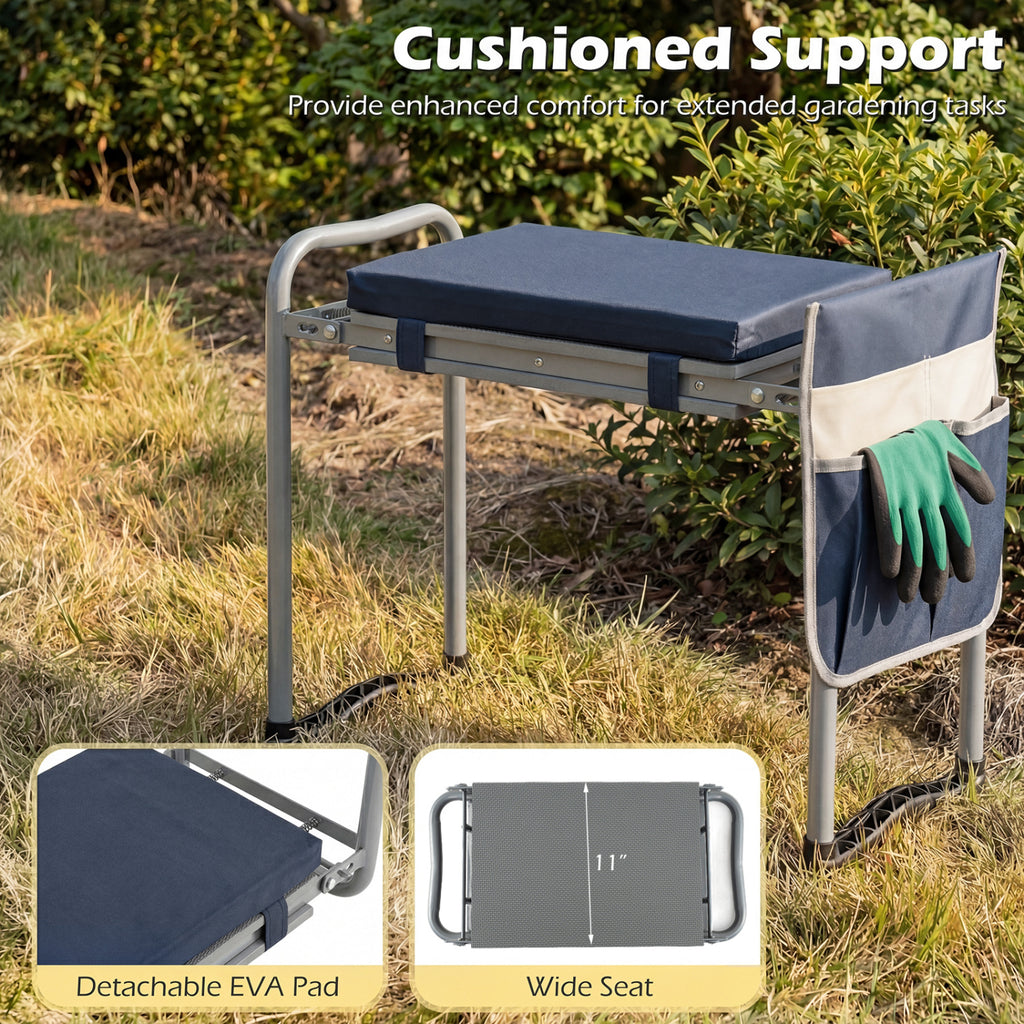 Genouillère et siège de jardin pliable pour jardiniers seniors – Bleu marine