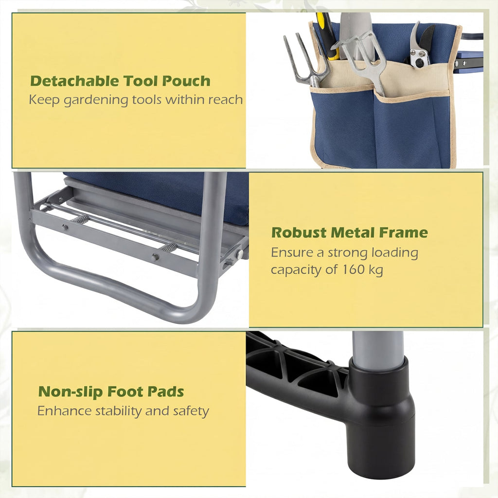 Genouillère et siège de jardin pliable pour jardiniers seniors – Bleu marine