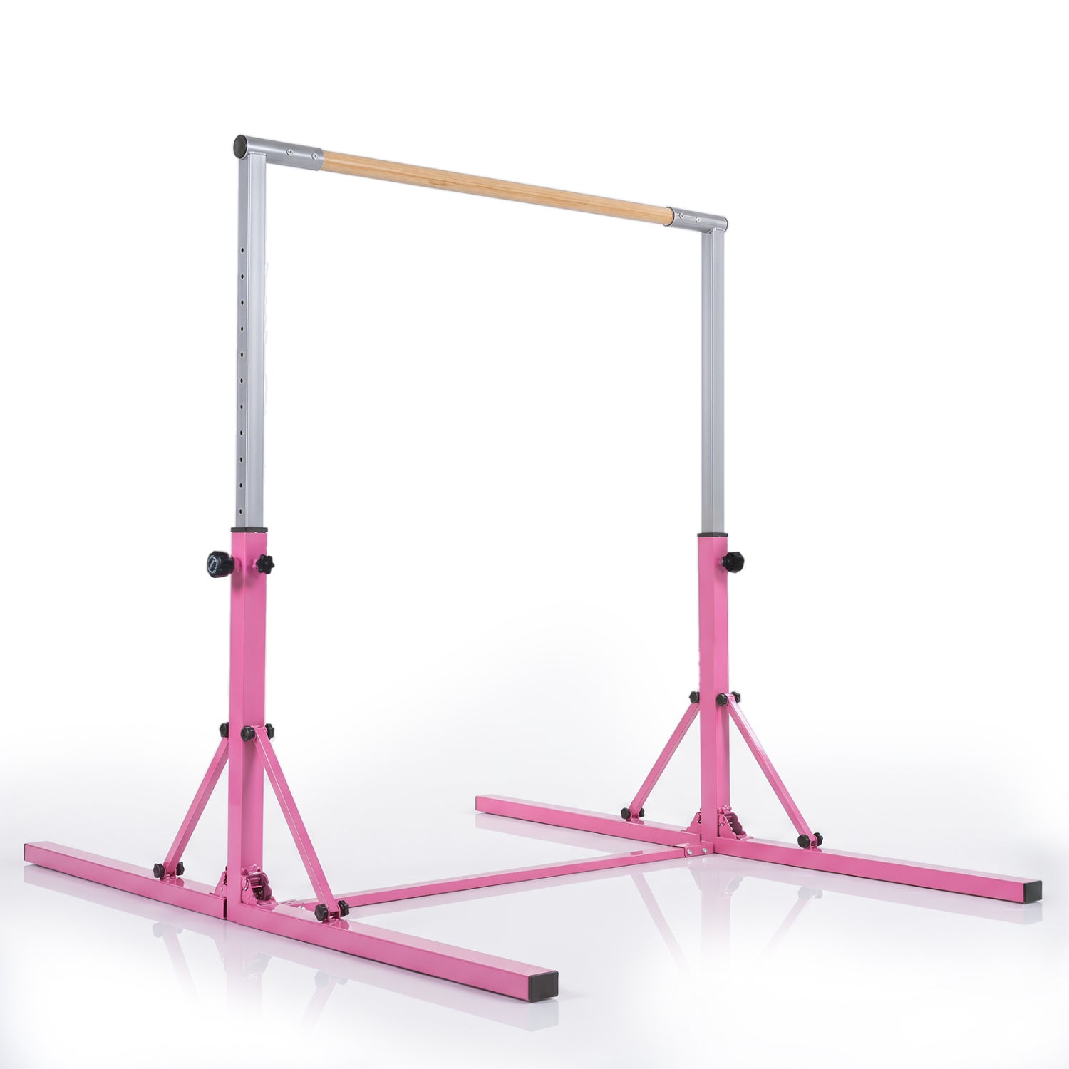 Foldable Gymnastics Bar for Kids with 3-Level Adjustable Heights-Pink