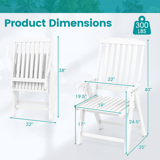 Foldable Patio Chair All-Weather HDPE Outdoor Dining Chair with Armrest-White