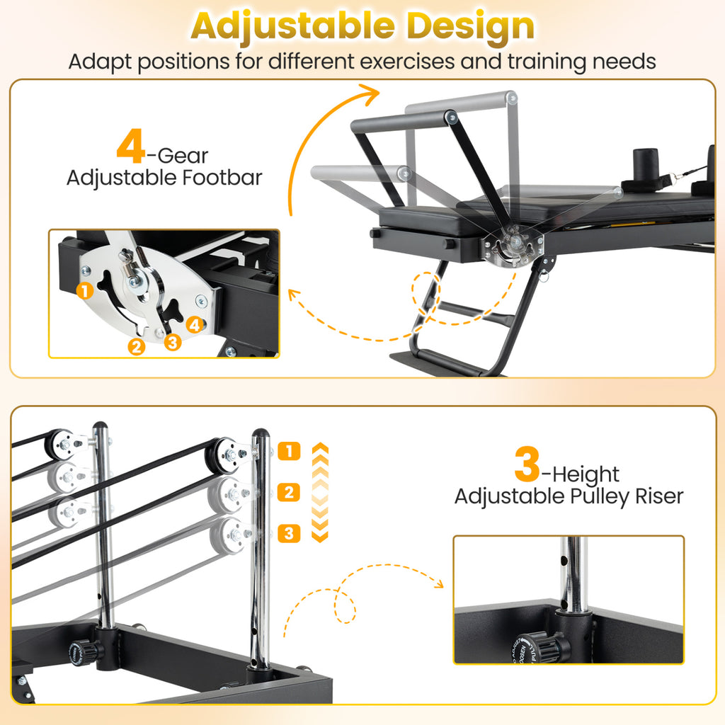 Foldable Pilates Reformer Machine for Home Gym Large Pilates Equipment-Black