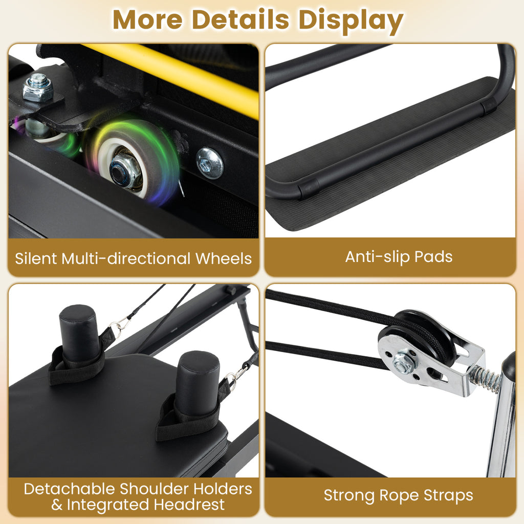 Foldable Pilates Reformer Machine for Home Gym Large Pilates Equipment-Black