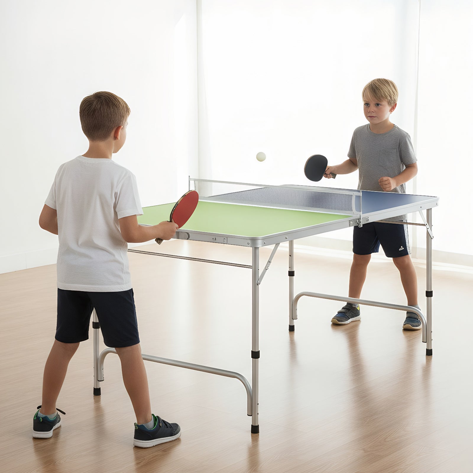 Foldable Ping Pong Table Game Set Mini Table Tennis Table with Adjustable Height-Blue & Green